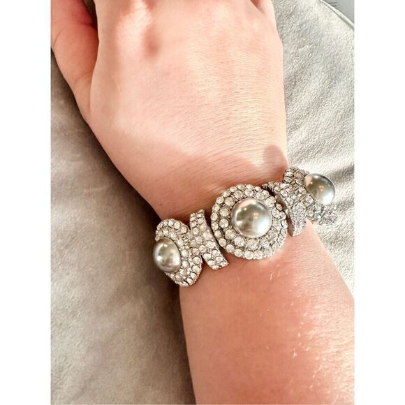 Silver statement pearl rhinestone bracelet - Picture 2 of 3